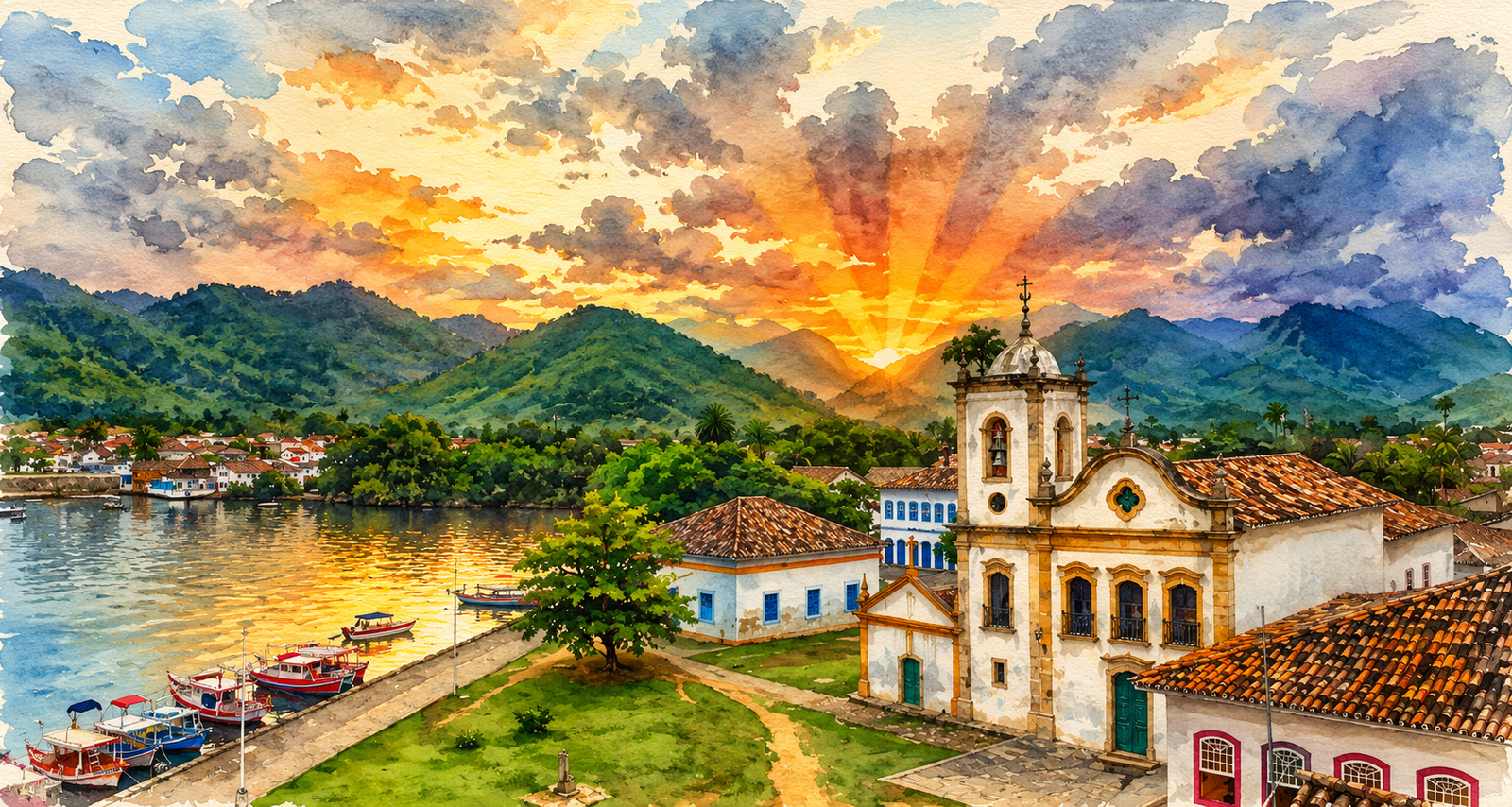 Centro histórico de Paraty em aquarela